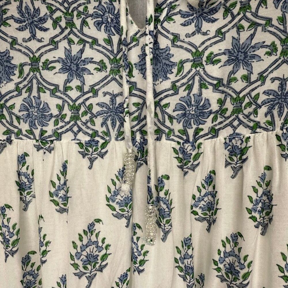 RockFlowerPaper Babydoll Dress Blue & White Bishop Sleeve Size S Boho, Cottageco - Picture 5 of 13